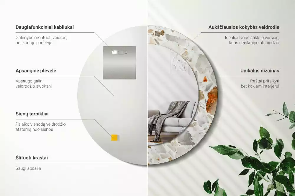 Espejo redondo estampado Estilo terrazo