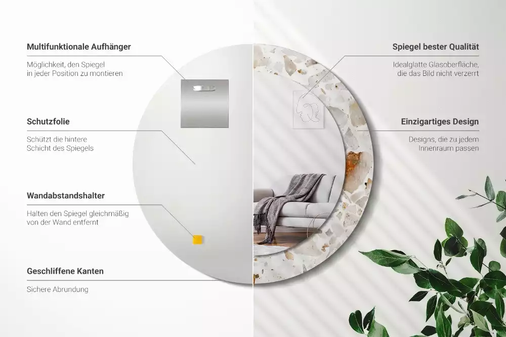 Espejo redondo estampado Estilo terrazo