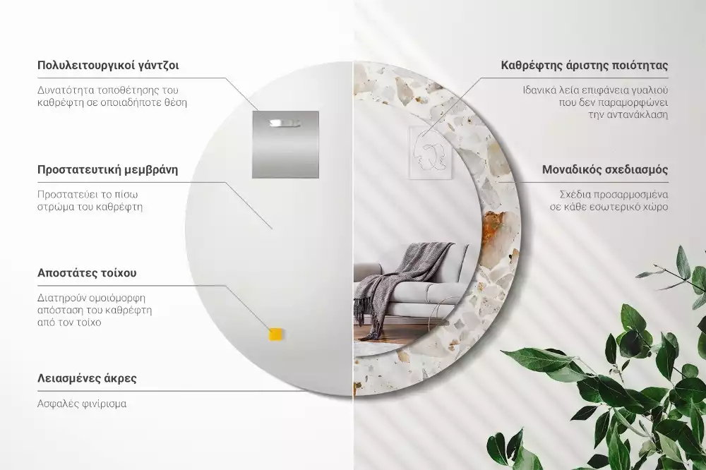 Espejo redondo estampado Estilo terrazo