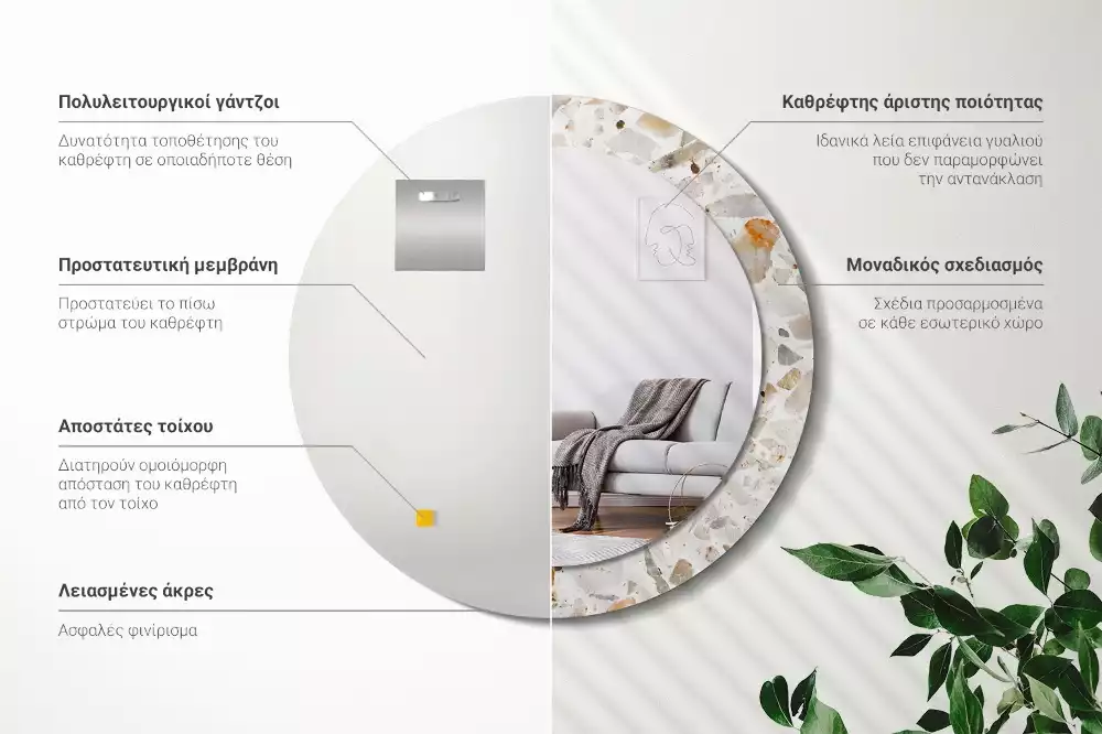 Espejo redondo estampado Estilo terrazo