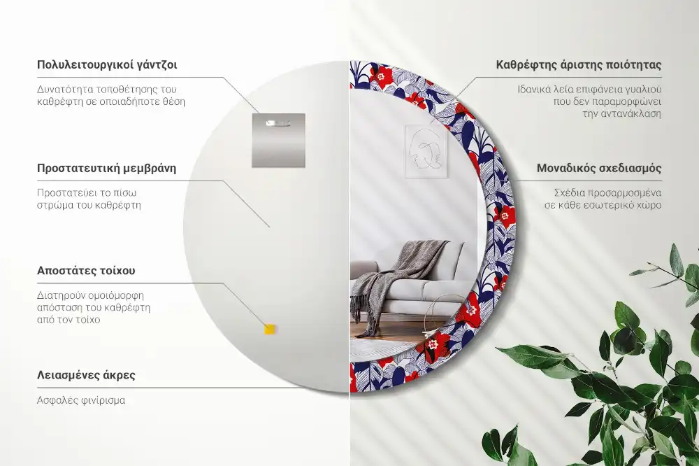 Espejo redondo estampado Filodendros