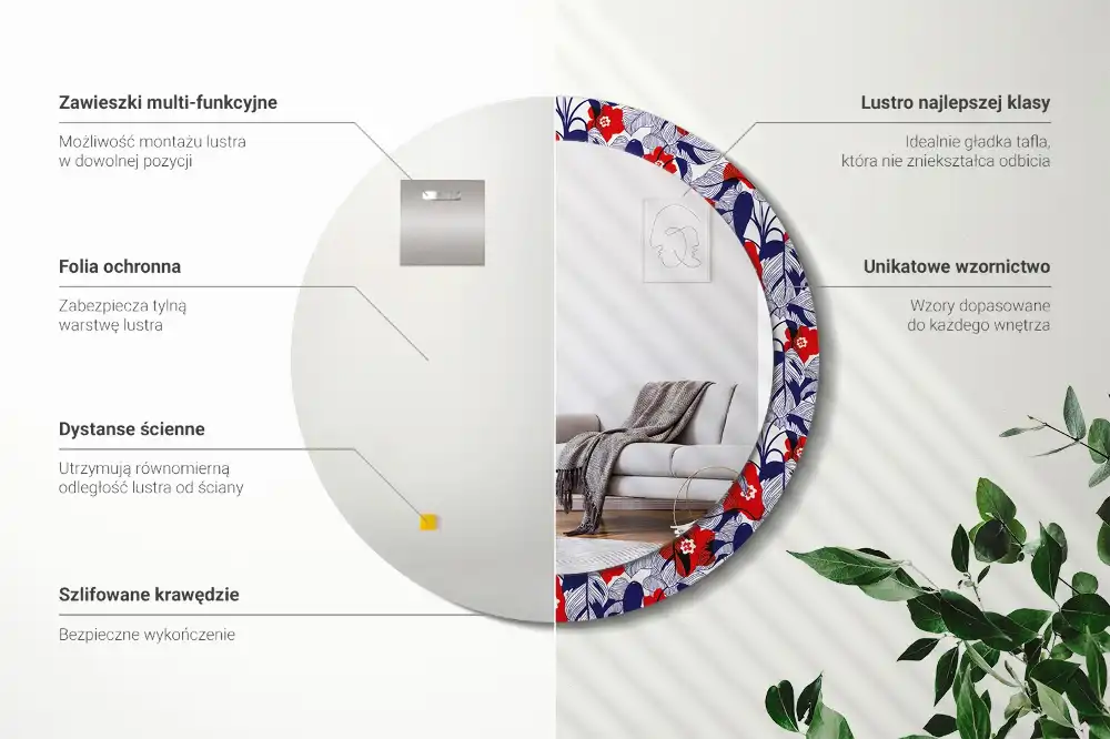 Espejo redondo estampado Filodendros