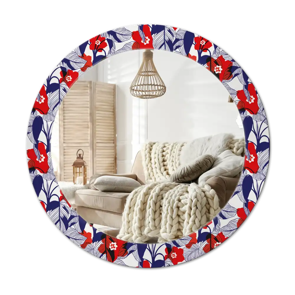 Espejo redondo estampado Filodendros