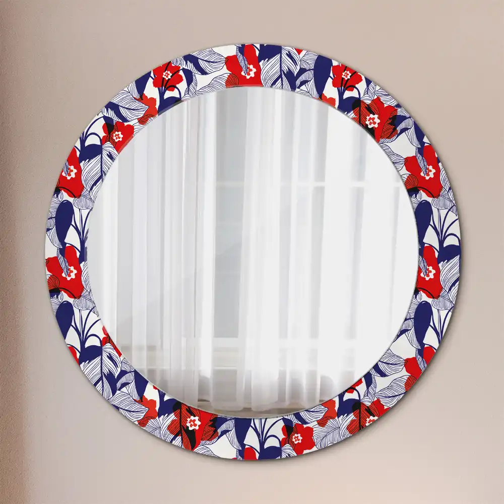 Espejo redondo estampado Filodendros