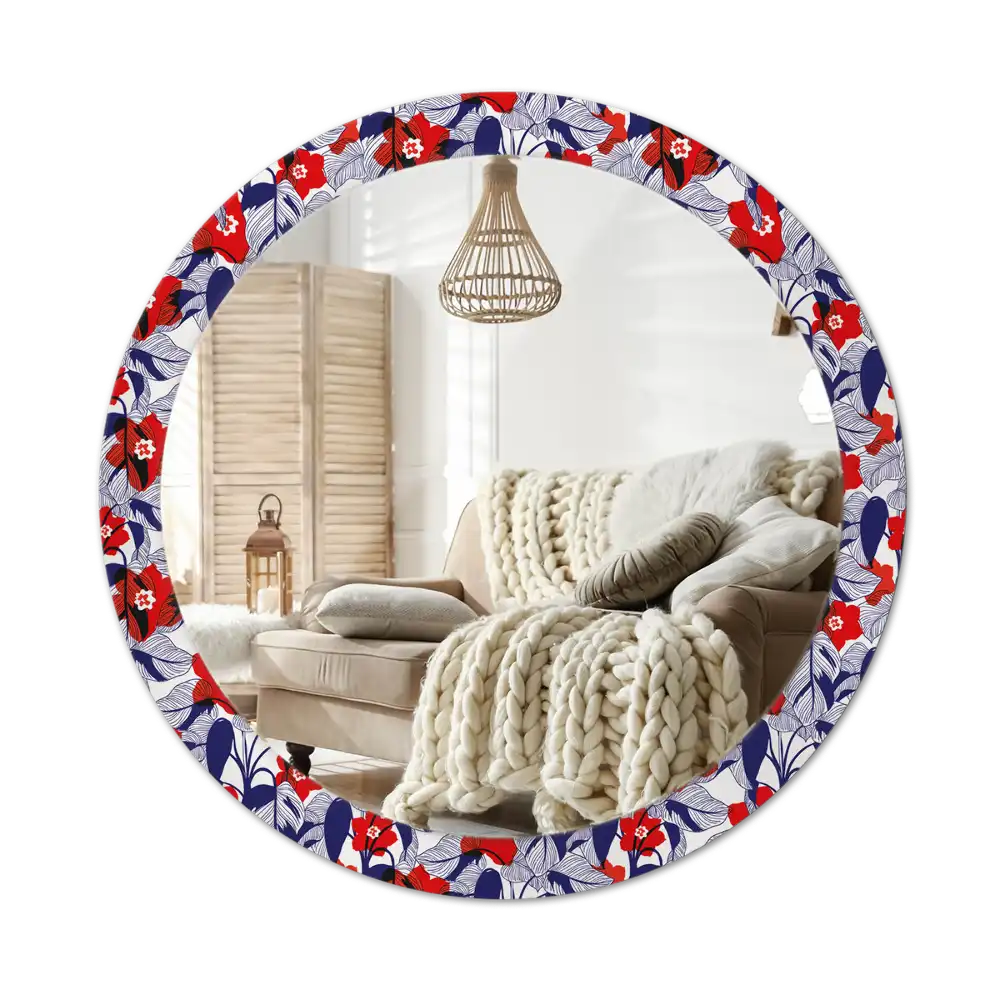 Espejo redondo estampado Filodendros