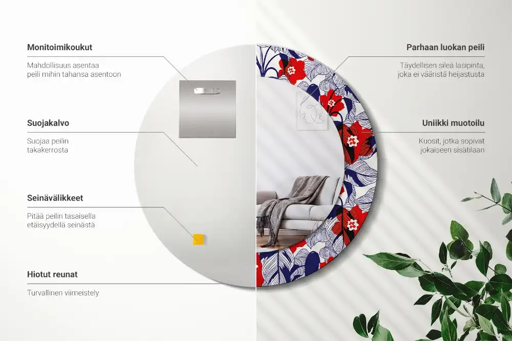 Espejo redondo estampado Filodendros