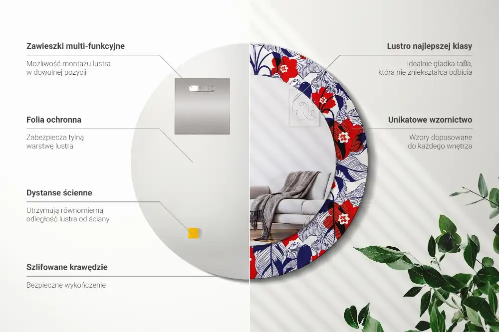 Espejo redondo estampado Filodendros