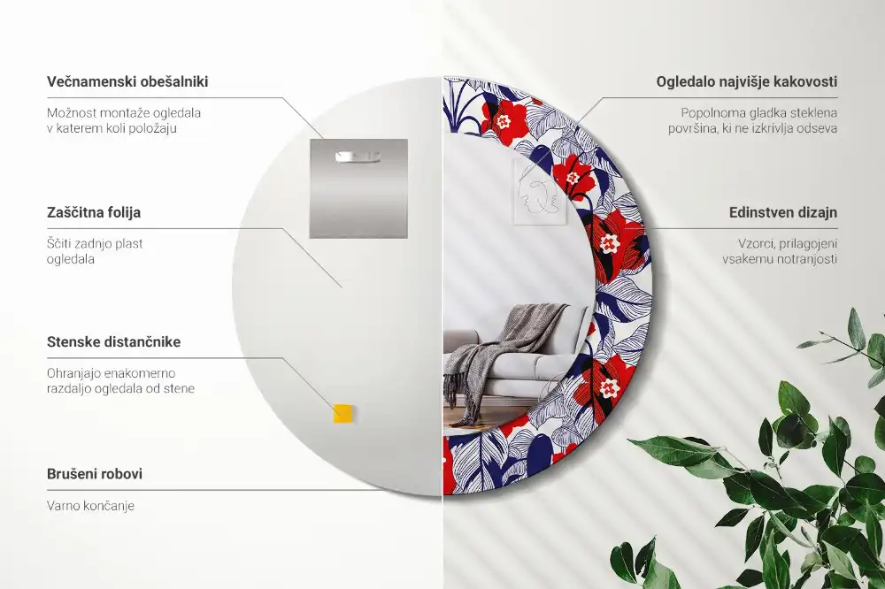 Espejo redondo estampado Filodendros