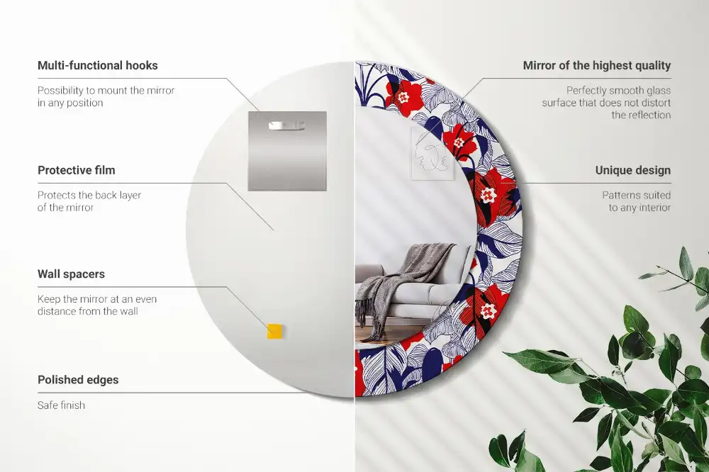 Espejo redondo estampado Filodendros