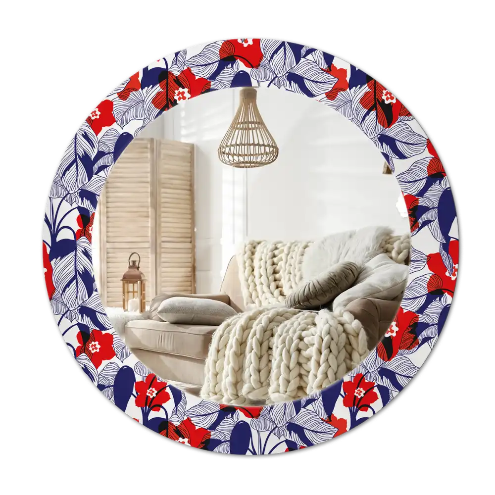 Espejo redondo estampado Filodendros