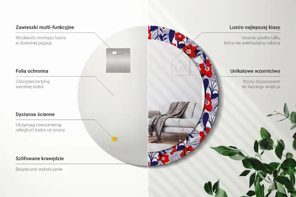 Espejo redondo estampado Filodendros