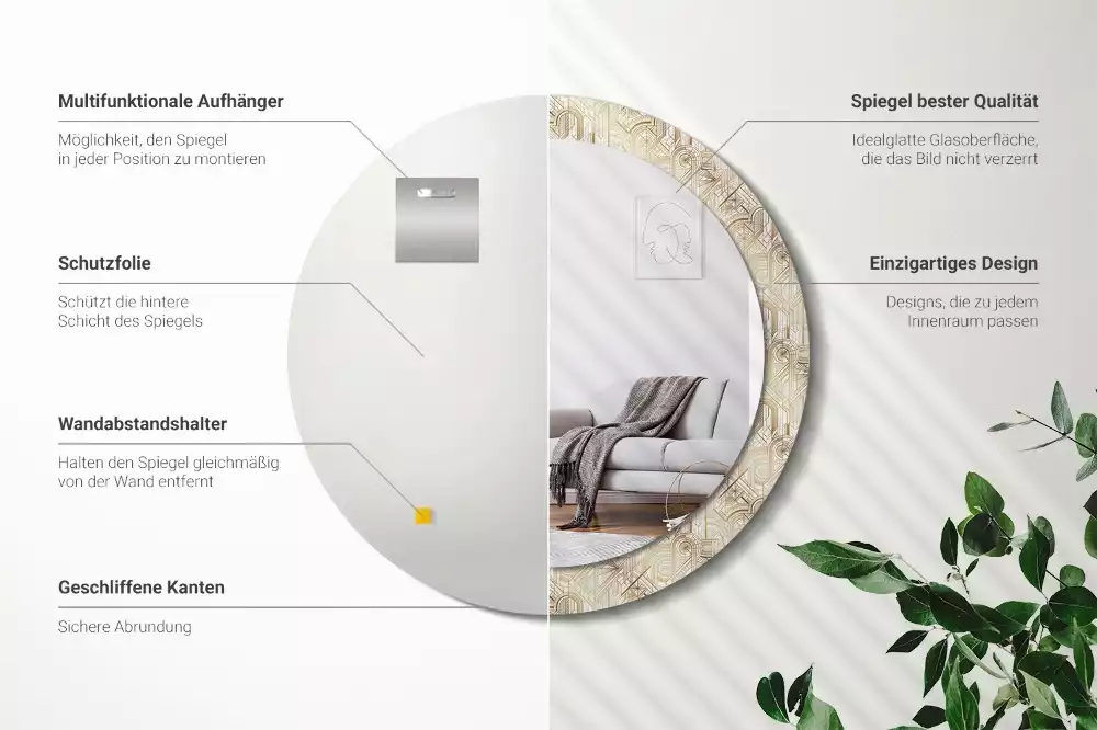 Espejo redondo impreso Composición art déco