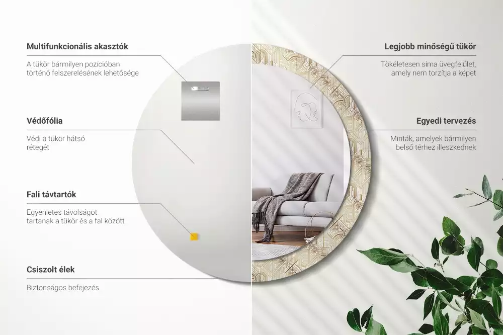 Espejo redondo impreso Composición art déco