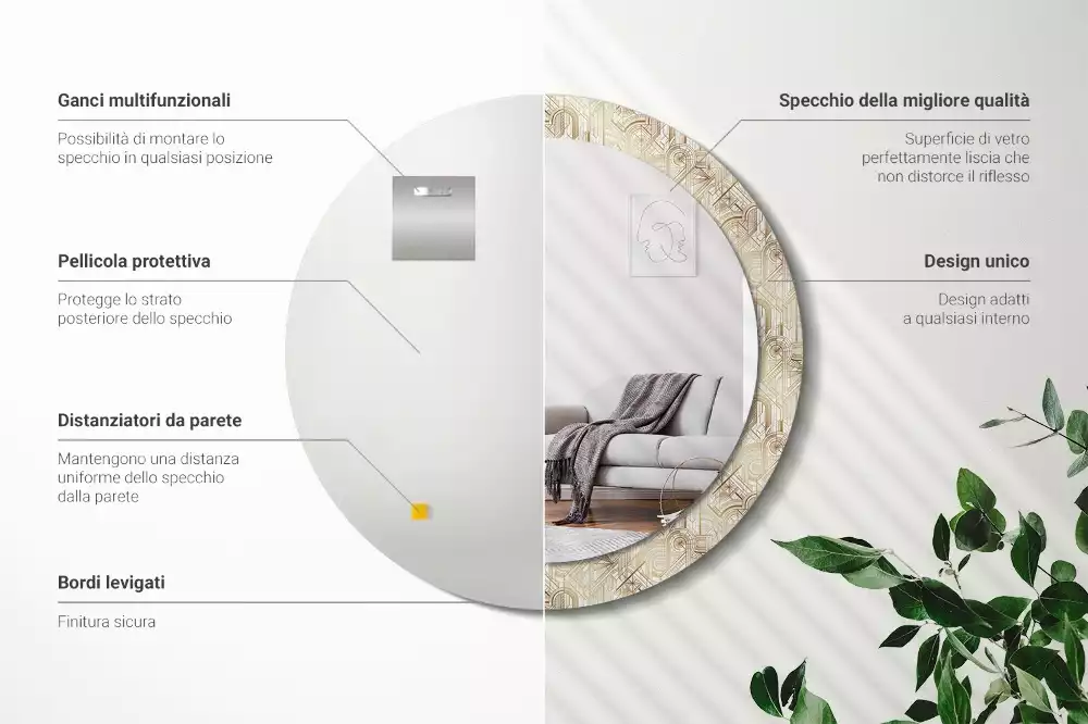 Espejo redondo impreso Composición art déco