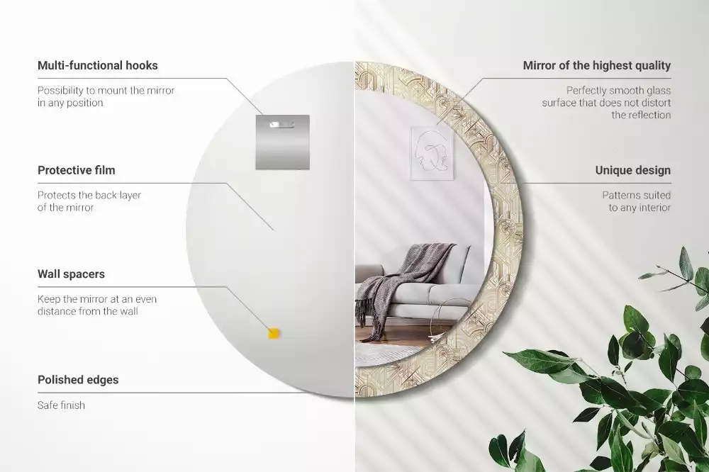 Espejo redondo impreso Composición art déco