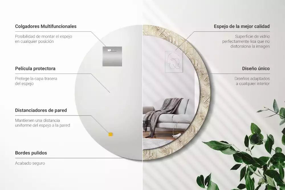 Espejo redondo impreso Composición art déco