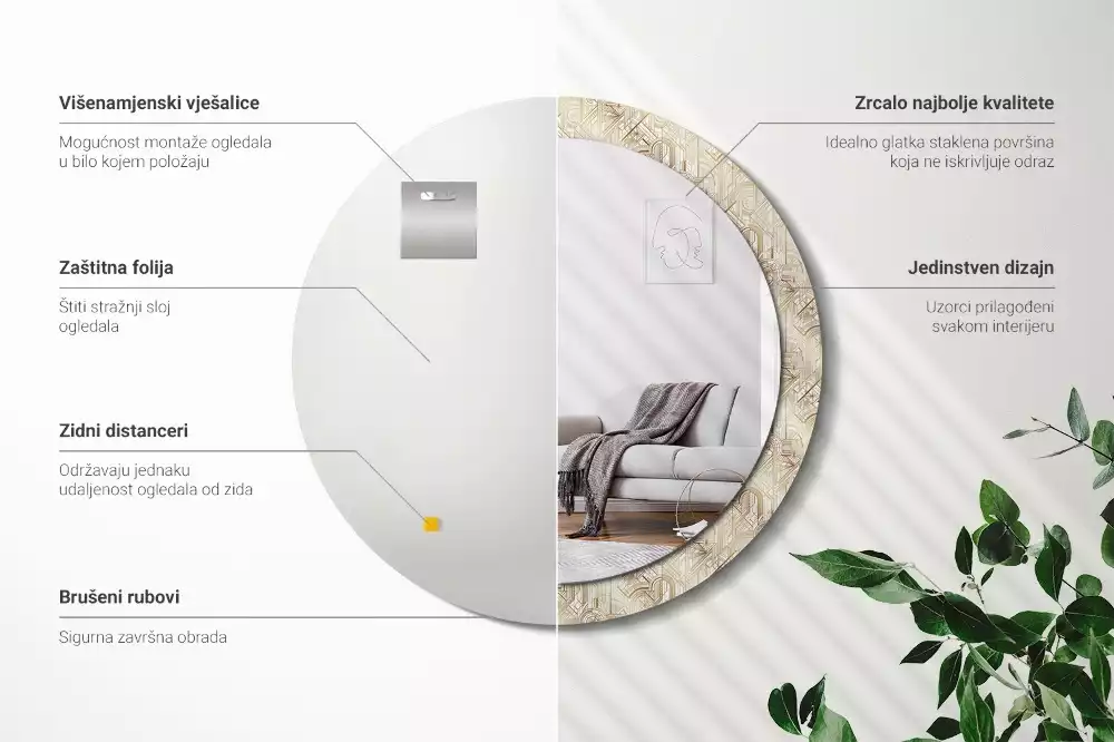 Espejo redondo impreso Composición art déco