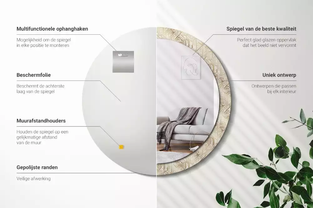 Espejo redondo impreso Composición art déco