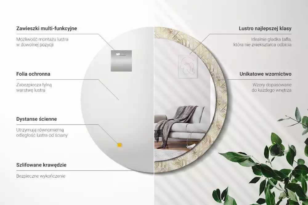 Espejo redondo impreso Composición art déco