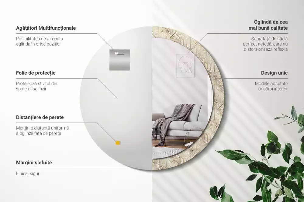 Espejo redondo impreso Composición art déco