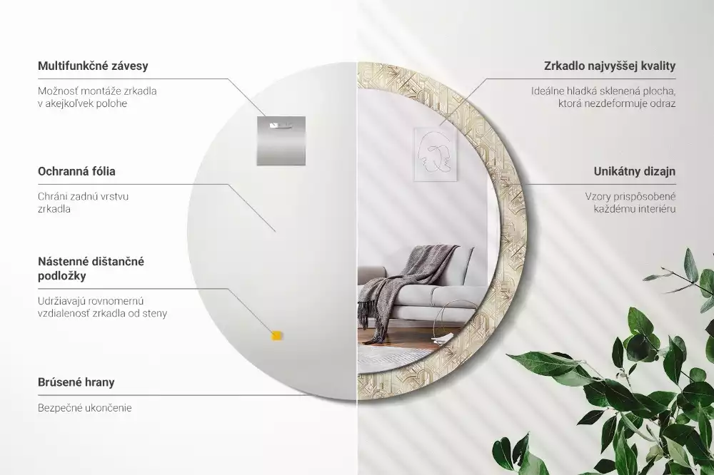 Espejo redondo impreso Composición art déco