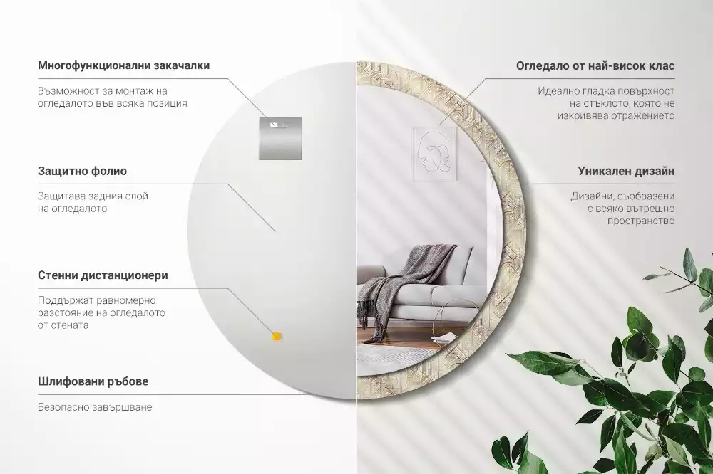 Espejo redondo impreso Composición art déco