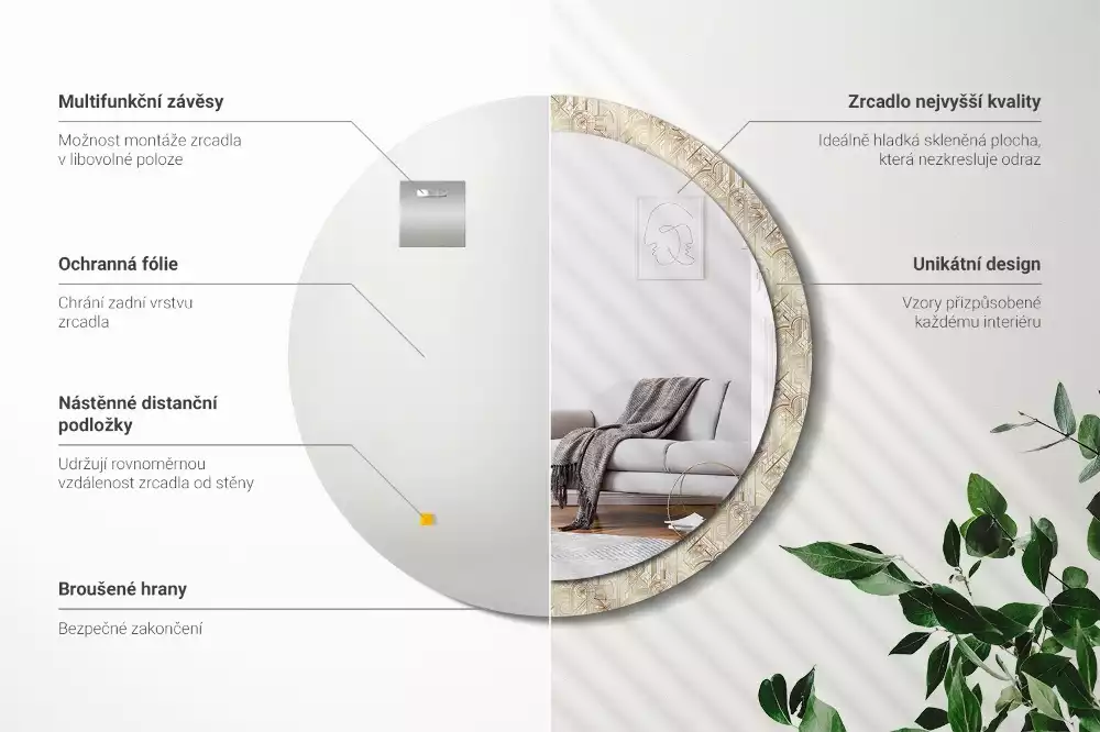 Espejo redondo impreso Composición art déco