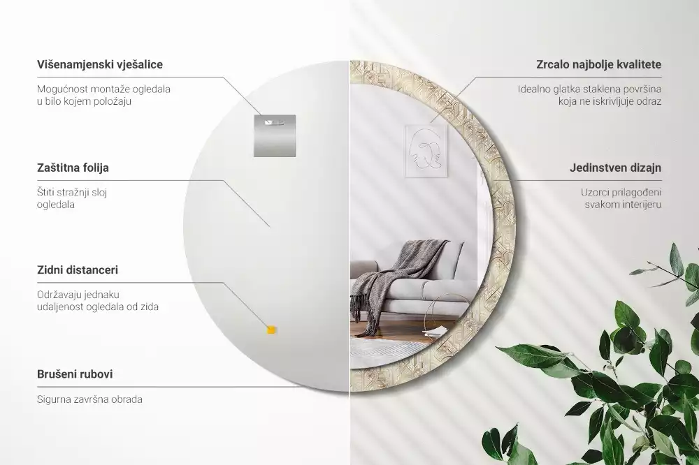 Espejo redondo impreso Composición art déco