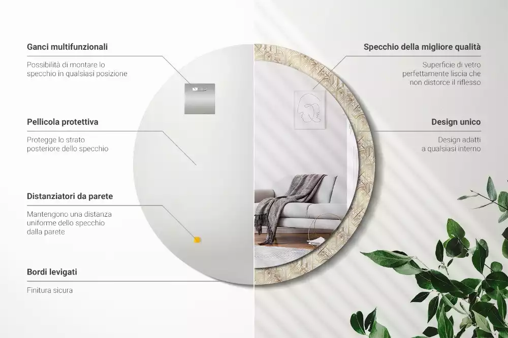 Espejo redondo impreso Composición art déco