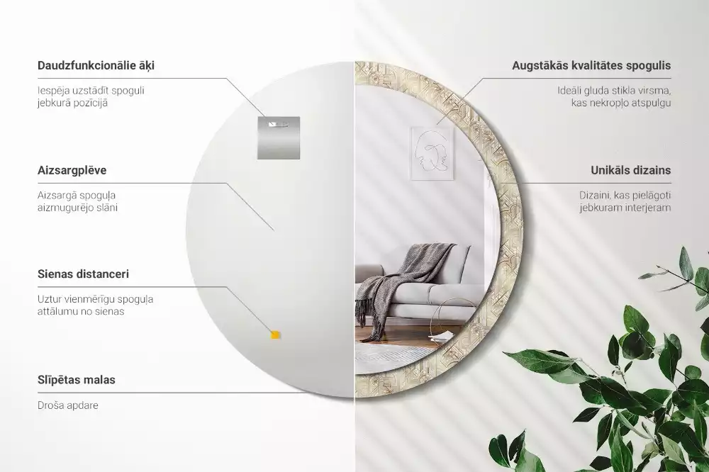 Espejo redondo impreso Composición art déco