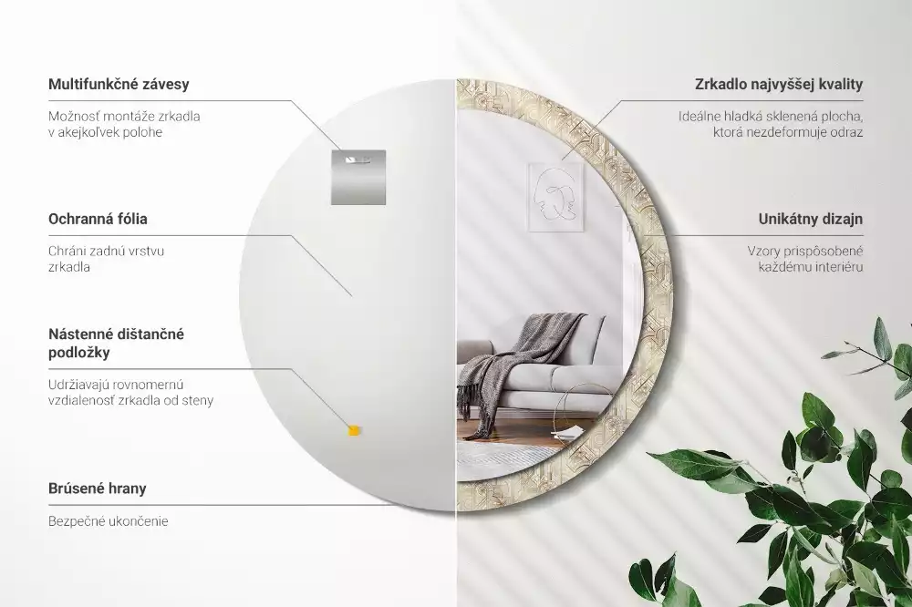 Espejo redondo impreso Composición art déco