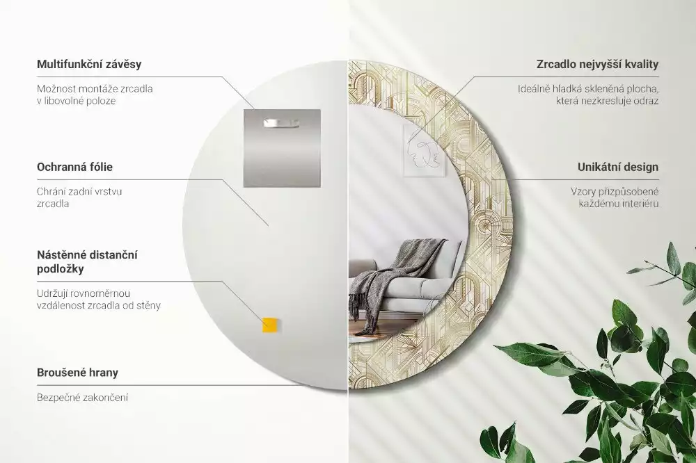 Espejo redondo impreso Composición art déco