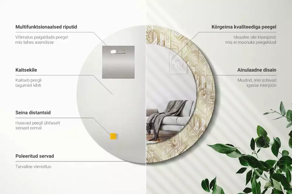 Espejo redondo impreso Composición art déco