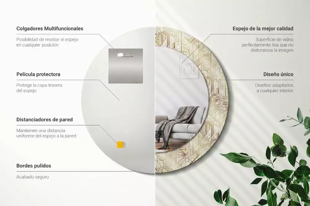 Espejo redondo impreso Composición art déco