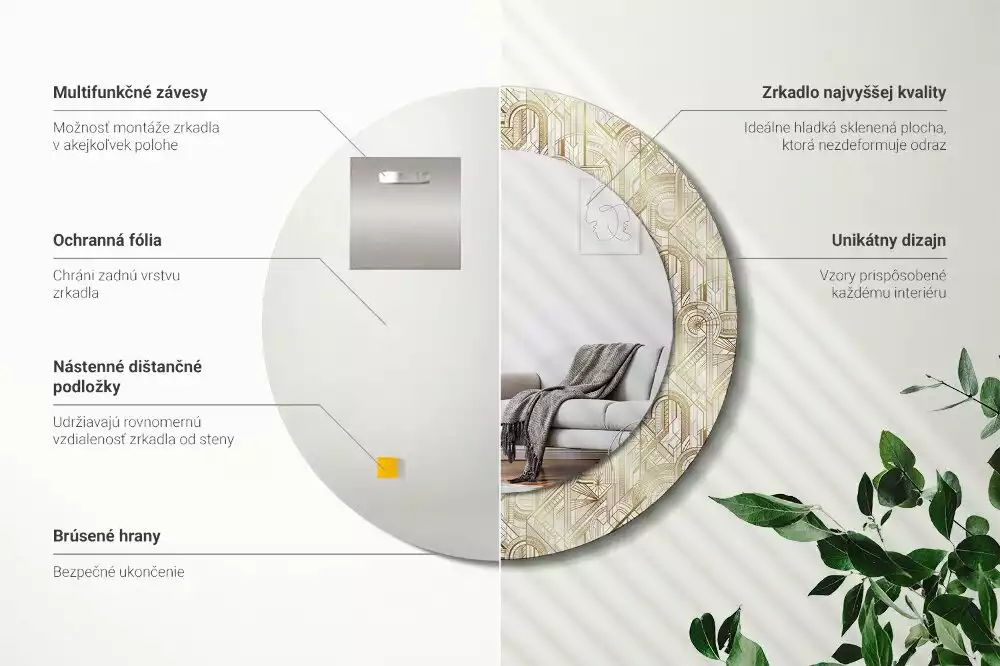 Espejo redondo impreso Composición art déco