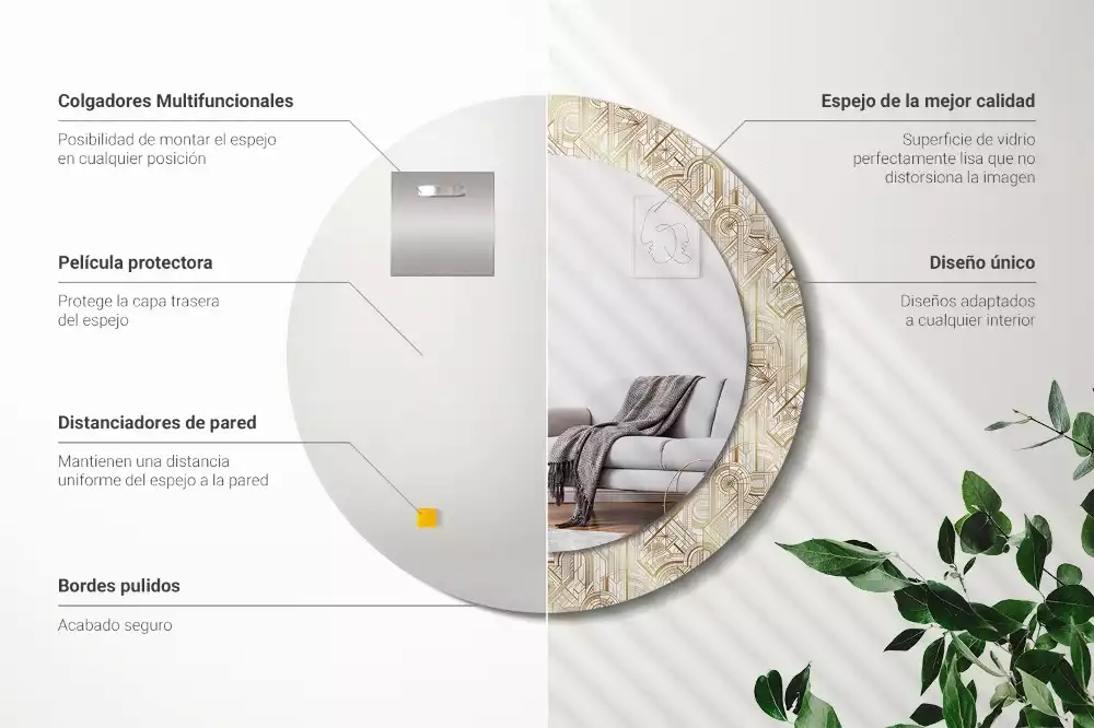 Espejo redondo impreso Composición art déco