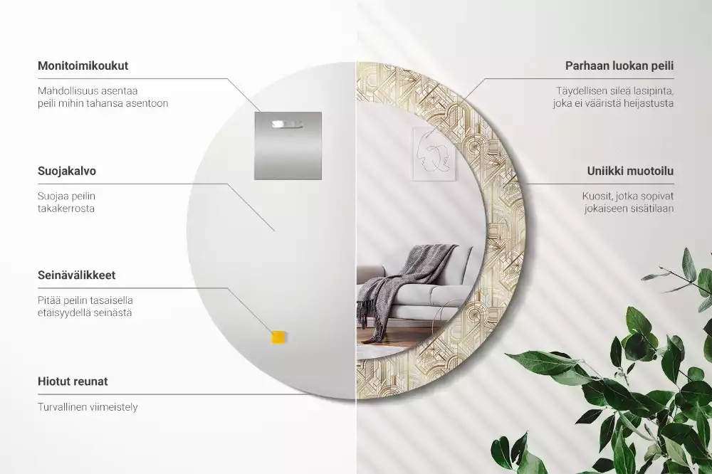 Espejo redondo impreso Composición art déco