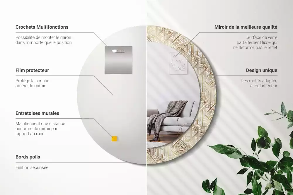 Espejo redondo impreso Composición art déco