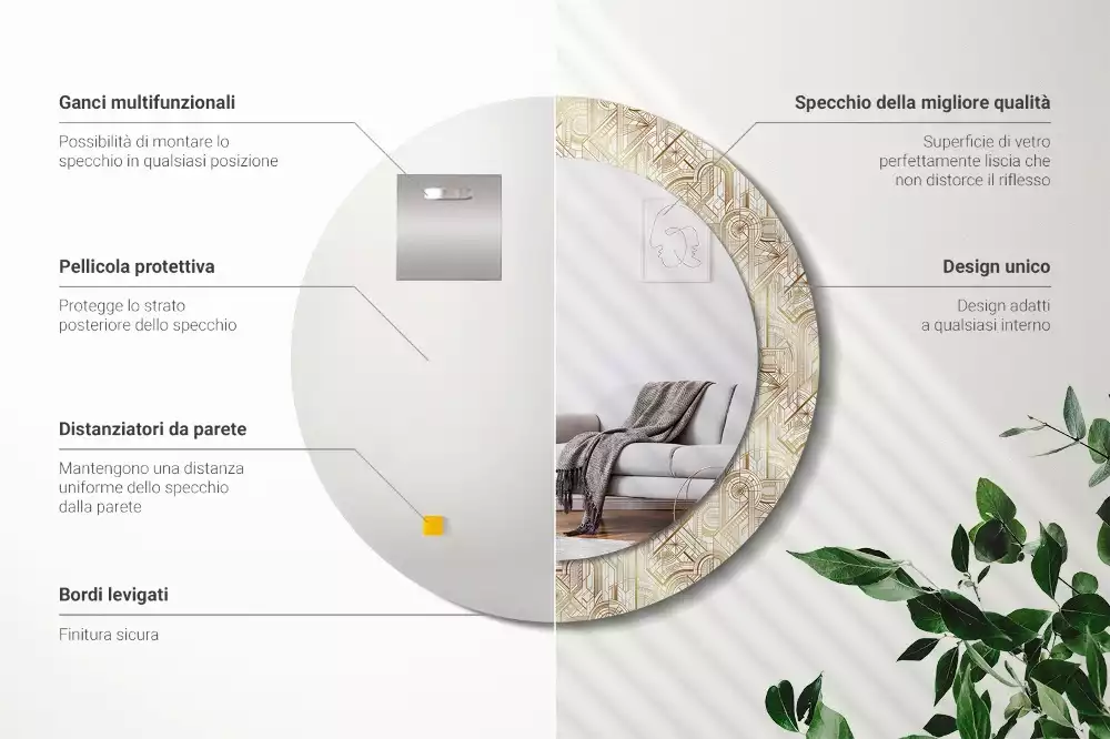 Espejo redondo impreso Composición art déco