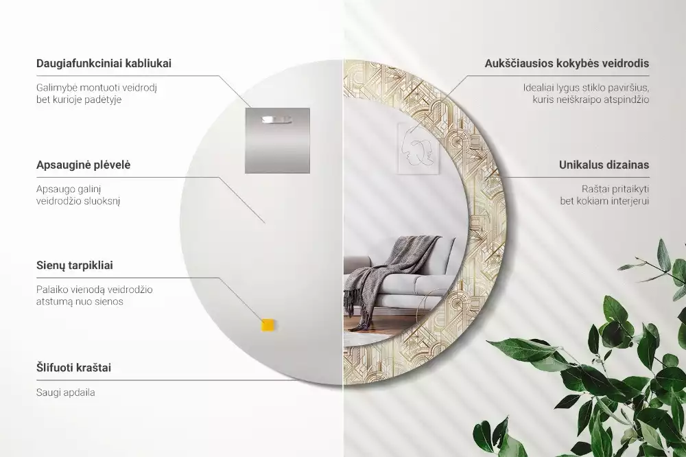 Espejo redondo impreso Composición art déco