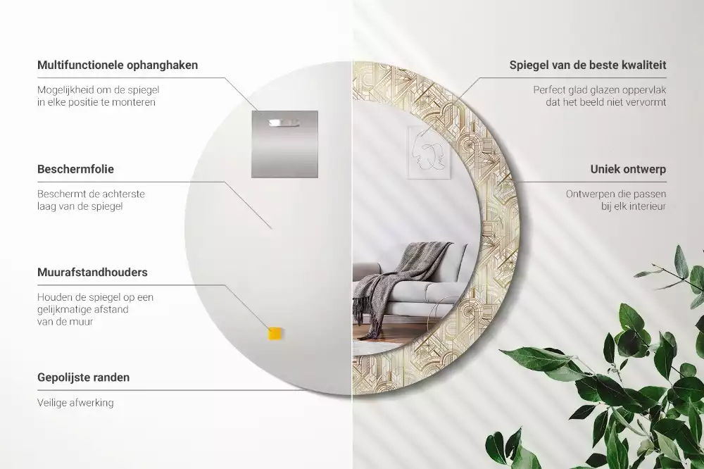 Espejo redondo impreso Composición art déco