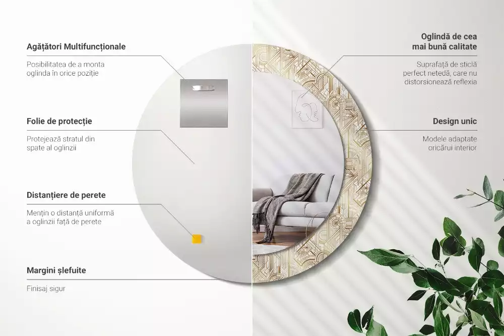 Espejo redondo impreso Composición art déco