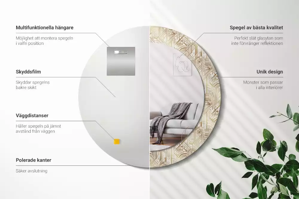 Espejo redondo impreso Composición art déco