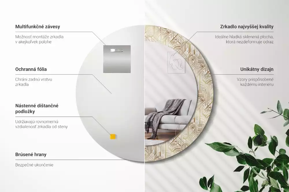 Espejo redondo impreso Composición art déco