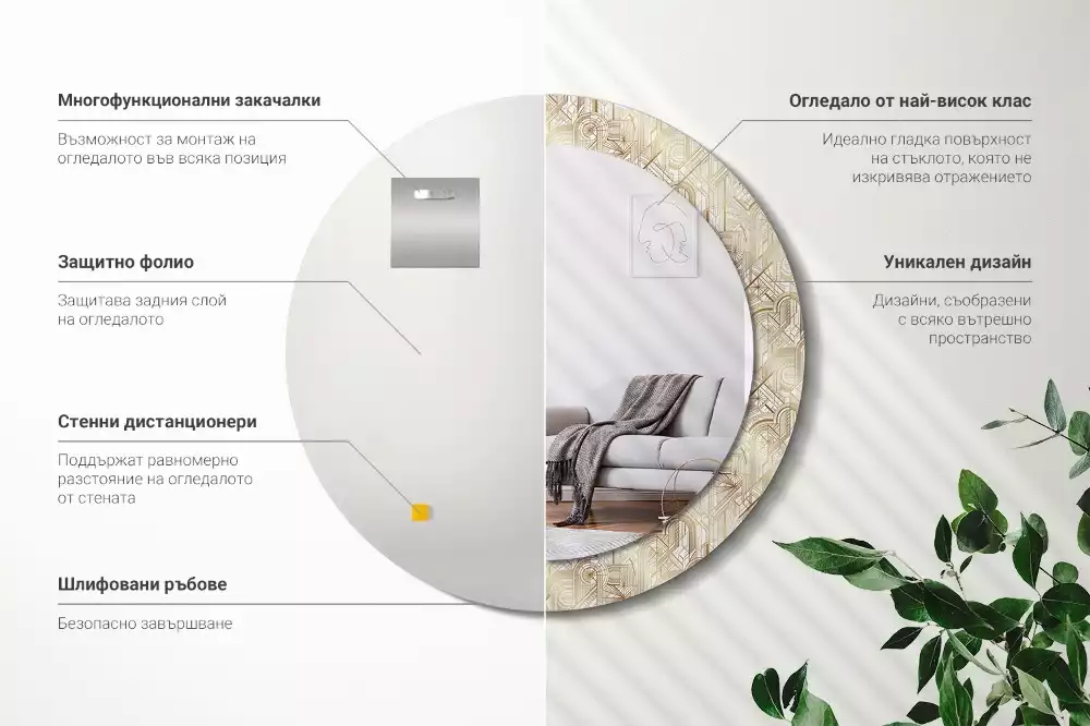 Espejo redondo impreso Composición art déco