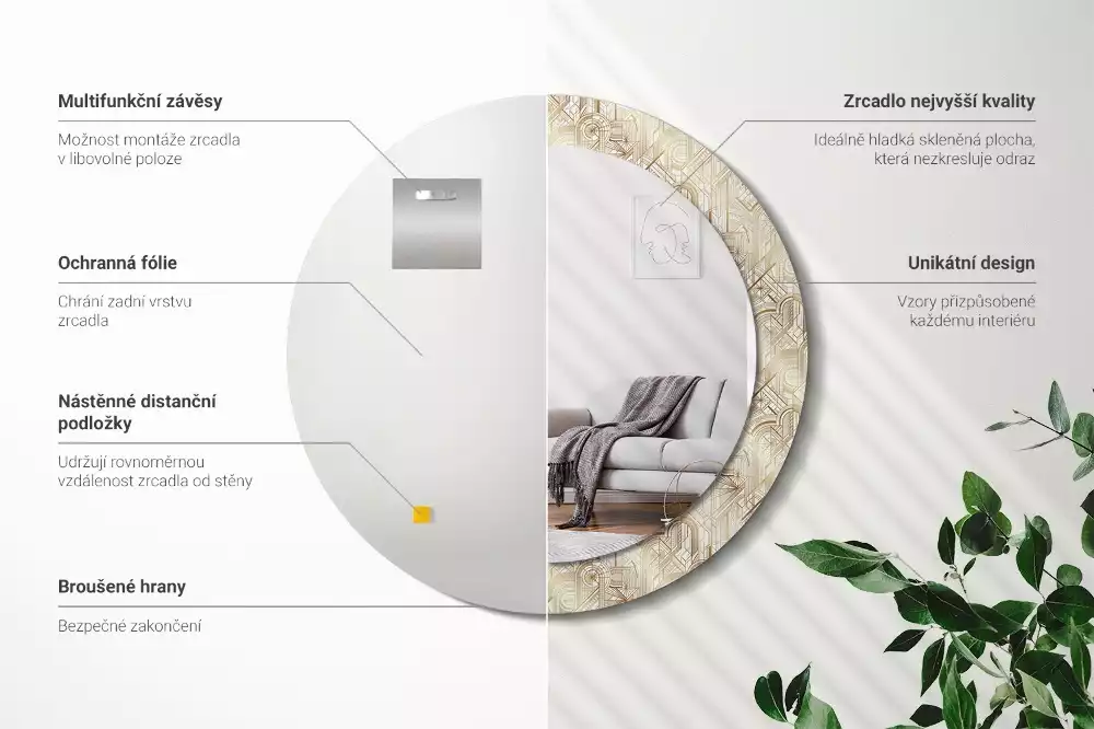 Espejo redondo impreso Composición art déco