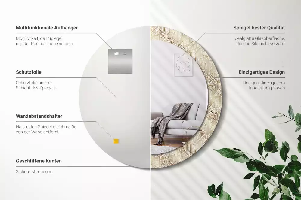 Espejo redondo impreso Composición art déco