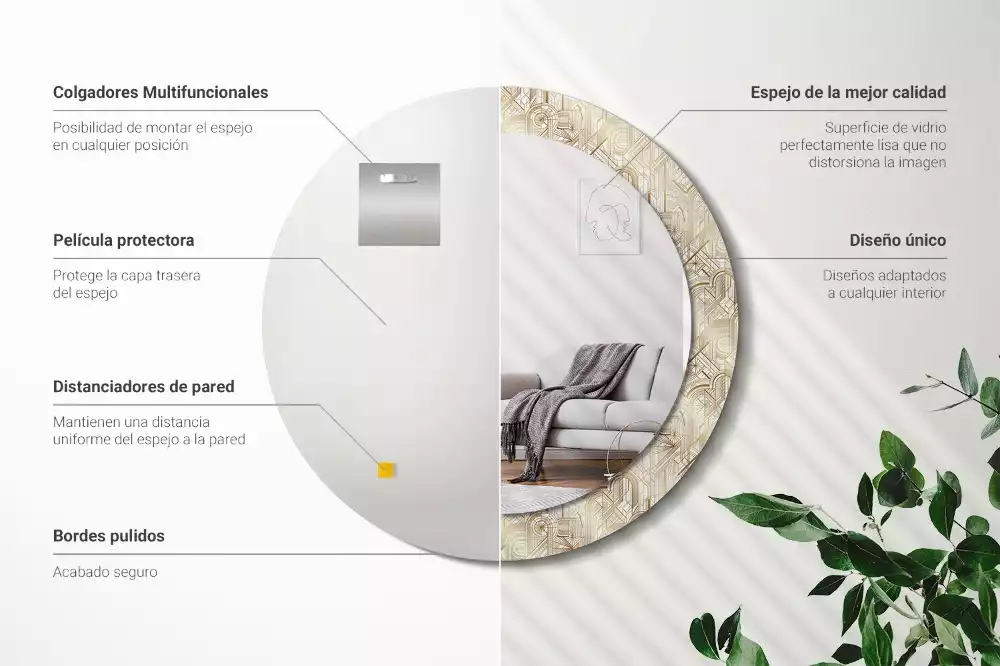 Espejo redondo impreso Composición art déco