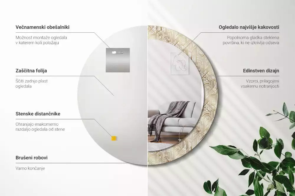 Espejo redondo impreso Composición art déco