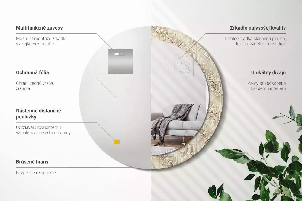 Espejo redondo impreso Composición art déco